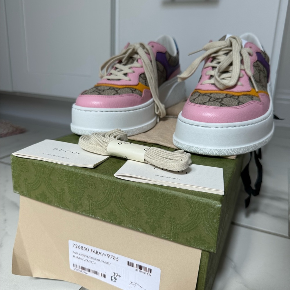 Gucci Pink and Purple Monogram Sneakers - Picture 3 of 12